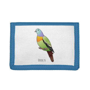 Pink-necked green pigeon bird cartoon illustration trifold wallet