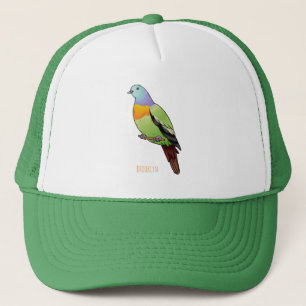 Pink-necked green pigeon bird cartoon illustration trucker hat