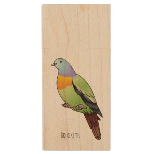 Pink_necked green pigeon bird cartoon illustration wood flash drive