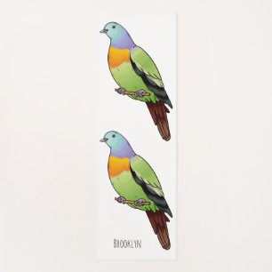 Pink-necked green pigeon bird cartoon illustration yoga mat