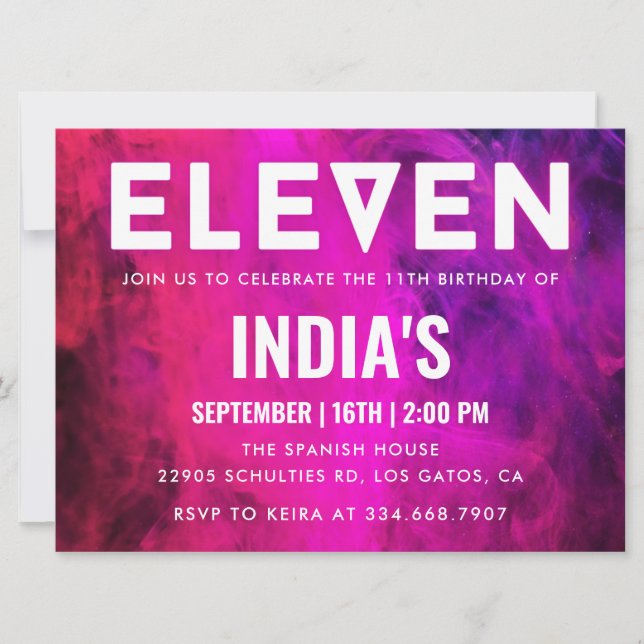 Pink Neon 11th birthday Invitation (Front)