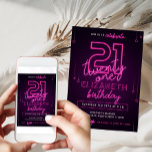 Pink Neon 21st Birthday Party Let&#39;s Glow Crazy Invitation at Zazzle