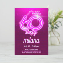 Pink Neon 60th Birthday Party Invitation Card