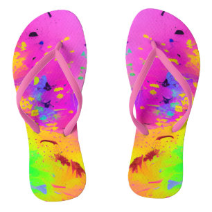 Pink Neon Abstract Paint Splash Flip Flops