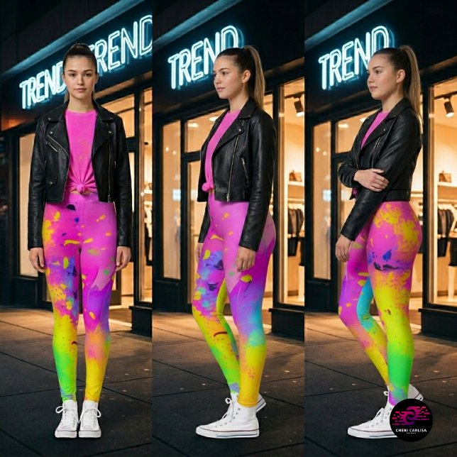 Pink Neon Abstract Paint Splash Leggings (Bold from every angle.)