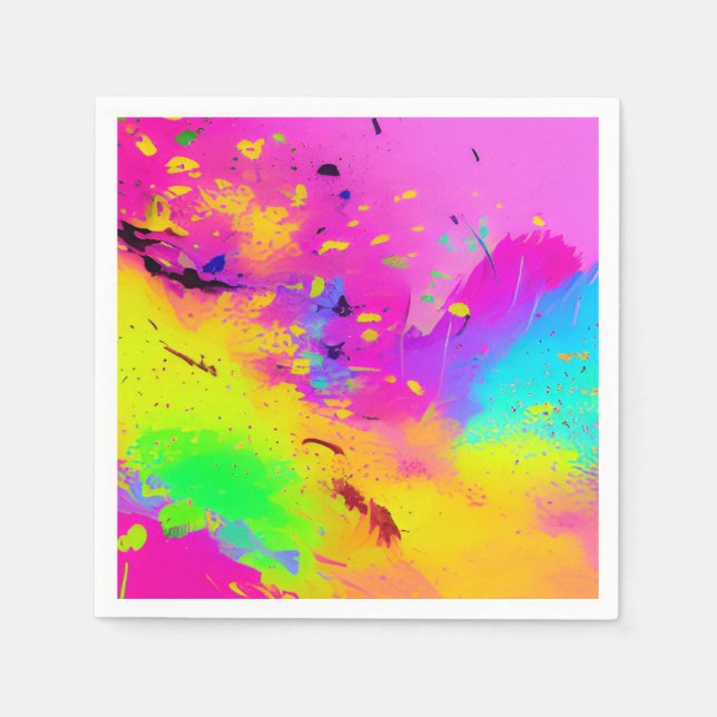 Pink Neon Abstract Paint Splash Napkins (Front)