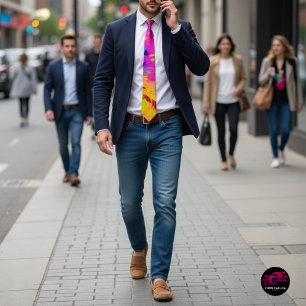Pink Neon Abstract Paint Splash Neck Tie