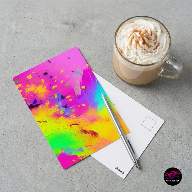 Pink Neon Abstract Paint Splash Postcard (Some mail doesn’t blend in.)