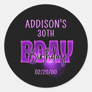 Pink Neon Birthday Classic Round Sticker