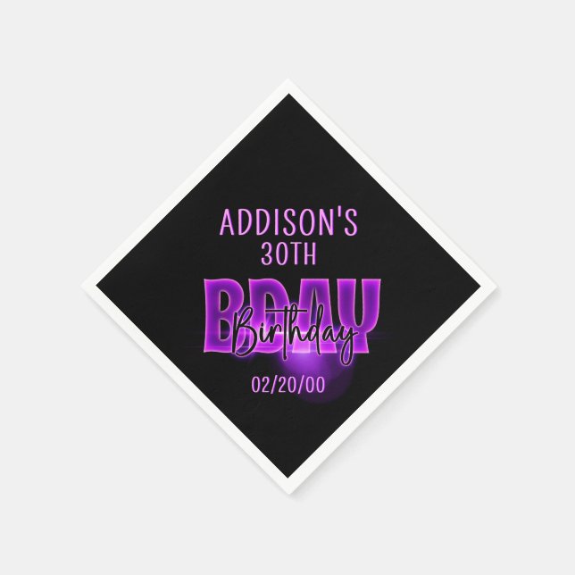 Pink Neon Birthday Napkins (Corner)