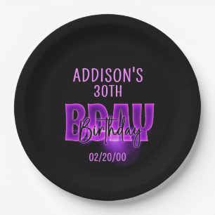 Pink Neon Birthday Paper Plates