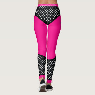 Pink, Neon black and white dots Leggings