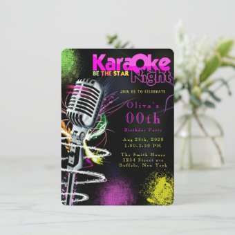 Pink Neon Black Karaoke 00th Birthday Party Invitation | Zazzle