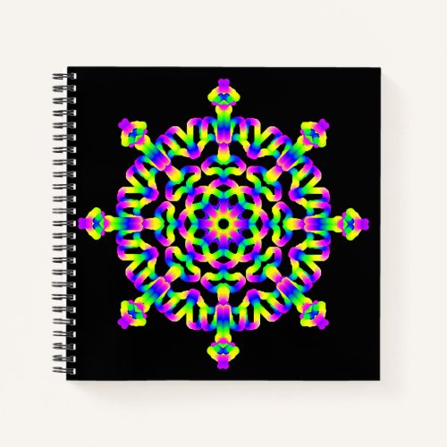 *~* Pink Neon Blue  Mandala on Black Notebook