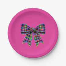 Pink Neon Bow Tartan Ribbon Scottish Cute