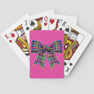 Pink Neon Bow Tartan Ribbon Scottish Cute Poker Cards