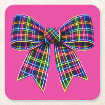 Pink Neon Bow Tartan Ribbon Scottish Cute