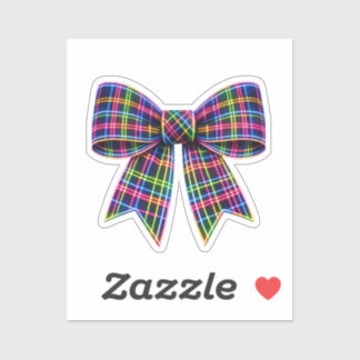 Pink Neon Bow Tartan Ribbon Scottish Cute Sticker