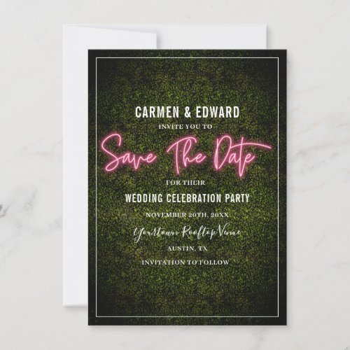 Pink Neon Boxwood Wedding Save The Date