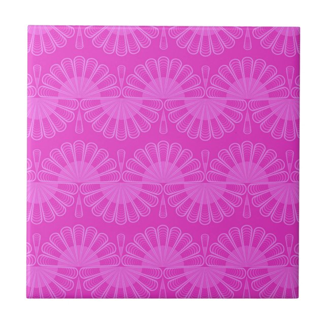 pink neon bright geometric pattern ceramic tile (Front)