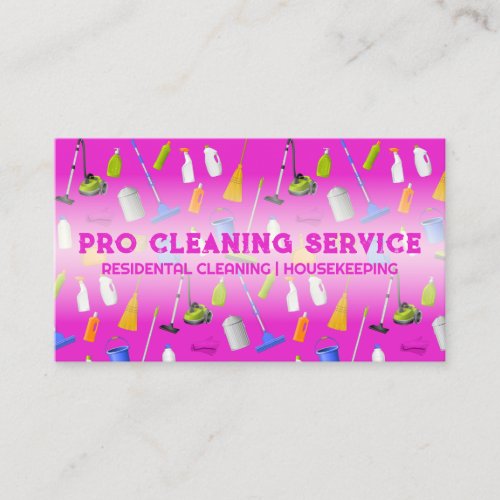 Pink Neon Cleaning Service Business Card