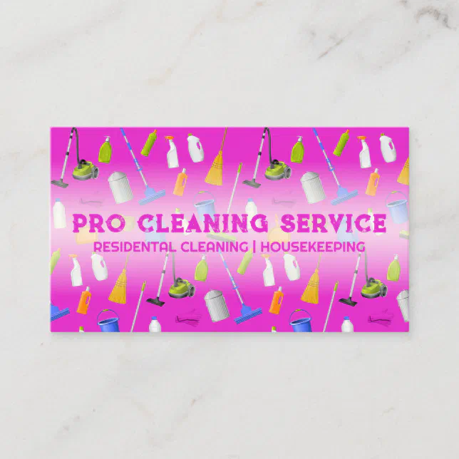 Pink Neon Cleaning Service Business Card | Zazzle