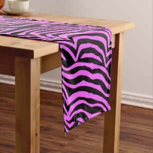 Pink neon color zebra pattern short table runner