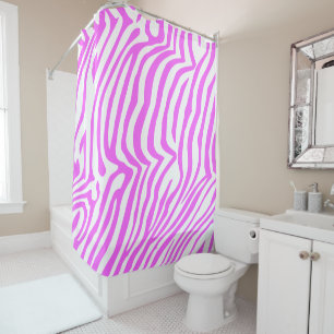 Pink neon color zebra pattern shower curtain