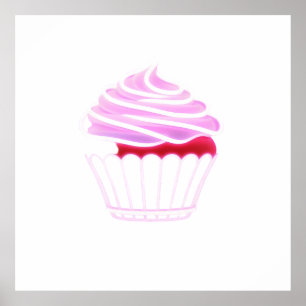 Pink Neon Cupcake Illustration on Grey Poster
