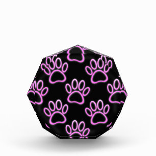 Pink Neon Dog Paw Print Award
