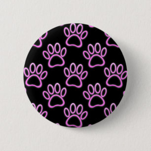 Pink Neon Dog Paw Print Button