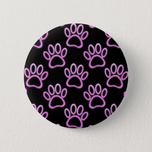 Pink Neon Dog Paw Print Button