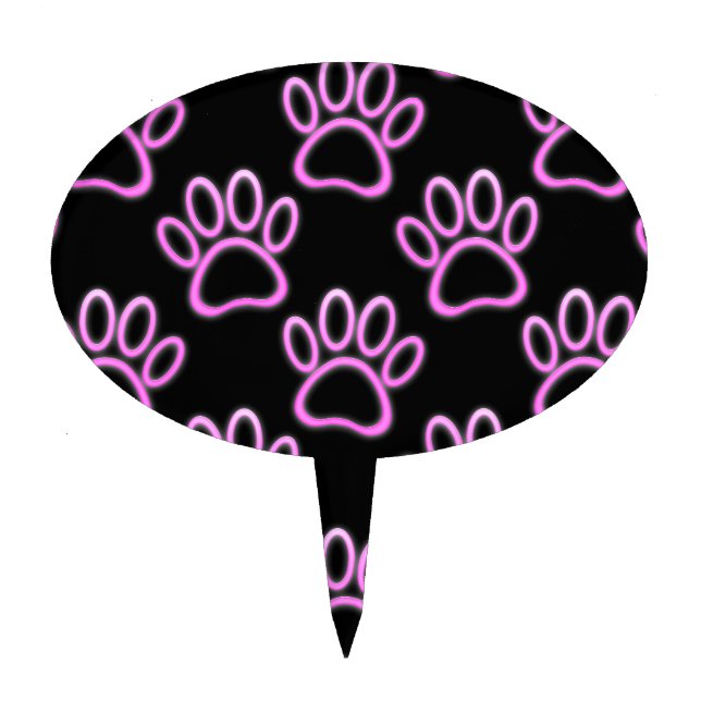 Pink Neon Dog Paw Print Cake Topper (Front)