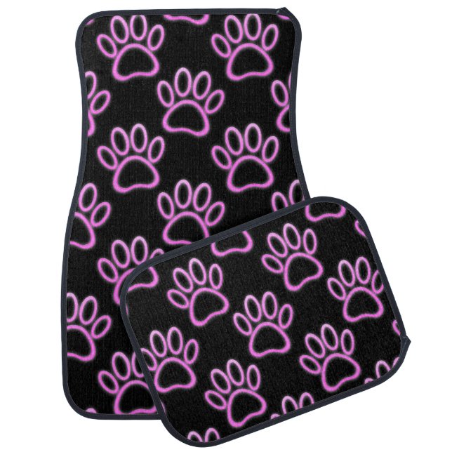 Pink Neon Dog Paw Print Car Floor Mat (Set)