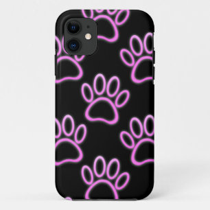 Pink Neon Dog Paw Print iPhone 11 Case