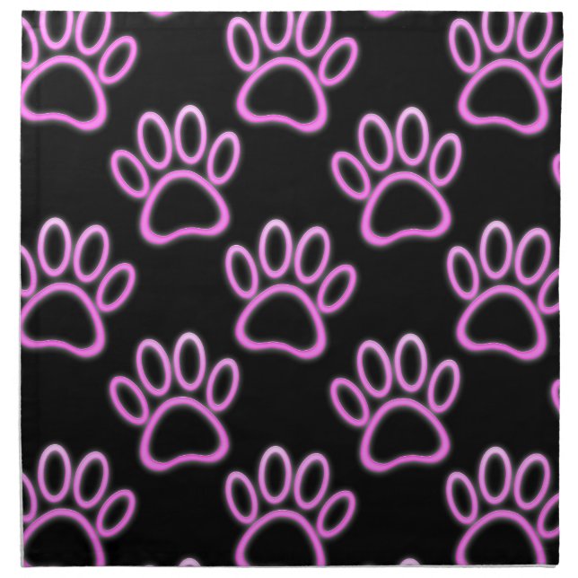 Pink Neon Dog Paw Print Cloth Napkin (Front)