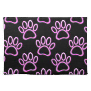 Pink Neon Dog Paw Print Cloth Placemat