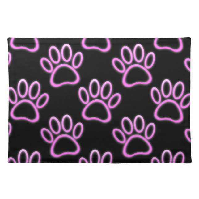 Pink Neon Dog Paw Print Cloth Placemat (Front)