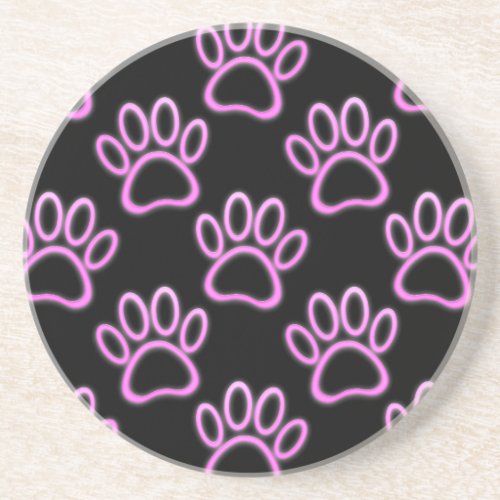 Pink Neon Dog Paw Print Drink Coaster
