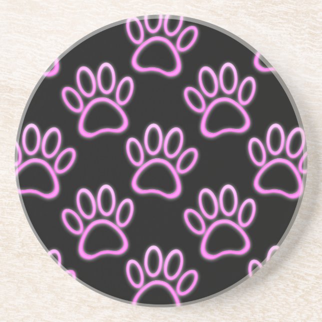Pink Neon Dog Paw Print Drink Coaster (Front)