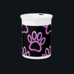 Pink Neon Dog Paw Print Drink Pitcher<br><div class="desc">Dog paw print pattern with neon effect applied to image.
Original decorative design.</div>