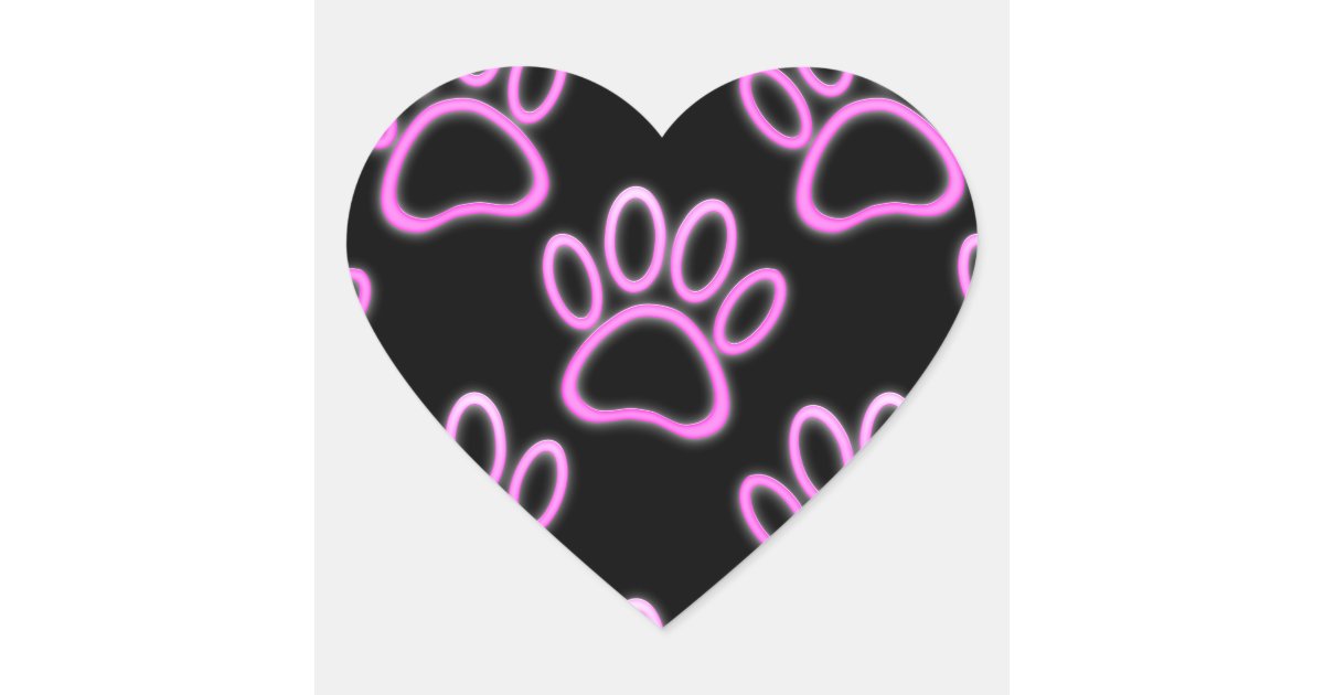 Pink Neon Dog Paw Print Heart Sticker | Zazzle.com