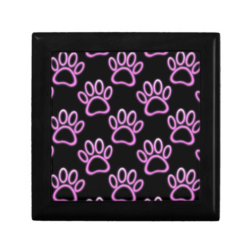 Pink Neon Dog Paw Print Jewelry Box