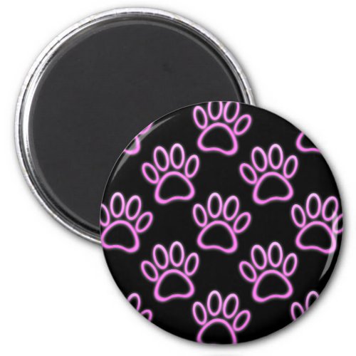 Pink Neon Dog Paw Print Magnet