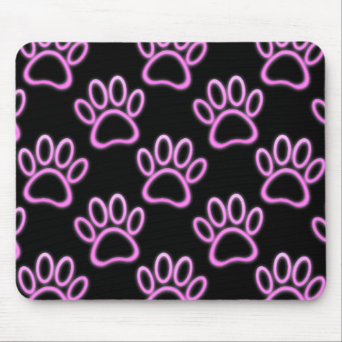 Pink Neon Dog Paw Print Mouse Pad