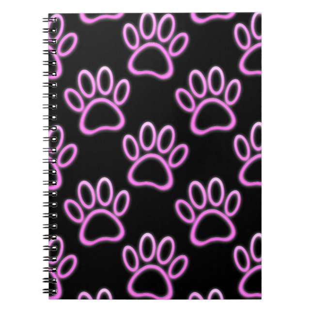 Pink Neon Dog Paw Print Notebook (Front)