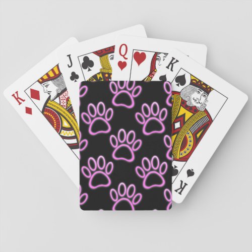 Pink Neon Dog Paw Print Poker Cards