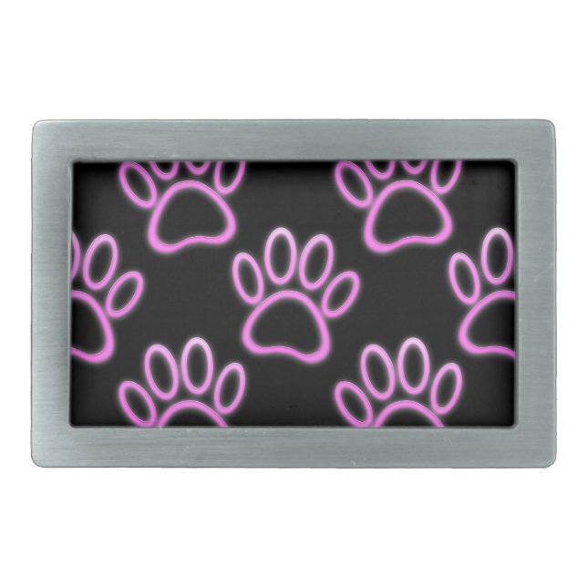 Pink Neon Dog Paw Print Rectangular Belt Buckle (Front)