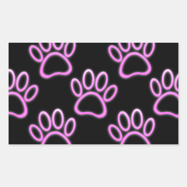 Pink Neon Dog Paw Print Rectangular Sticker (Front)