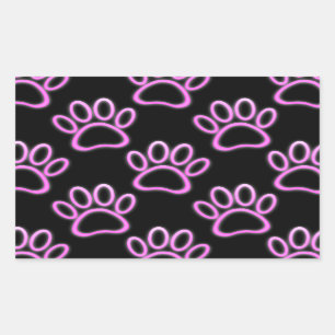 Pink Neon Dog Paw Print Rectangular Sticker